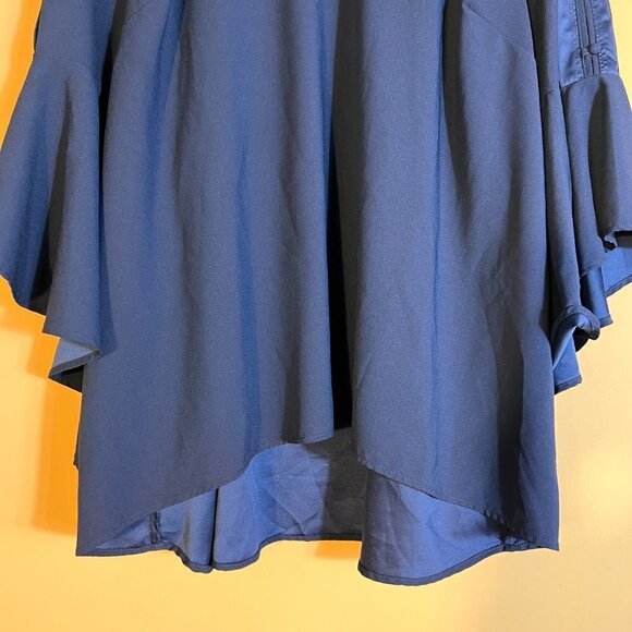 Lane Bryant Plus Navy Big Bell Sleeve V-Neck Blouse - Picture 4 of 10